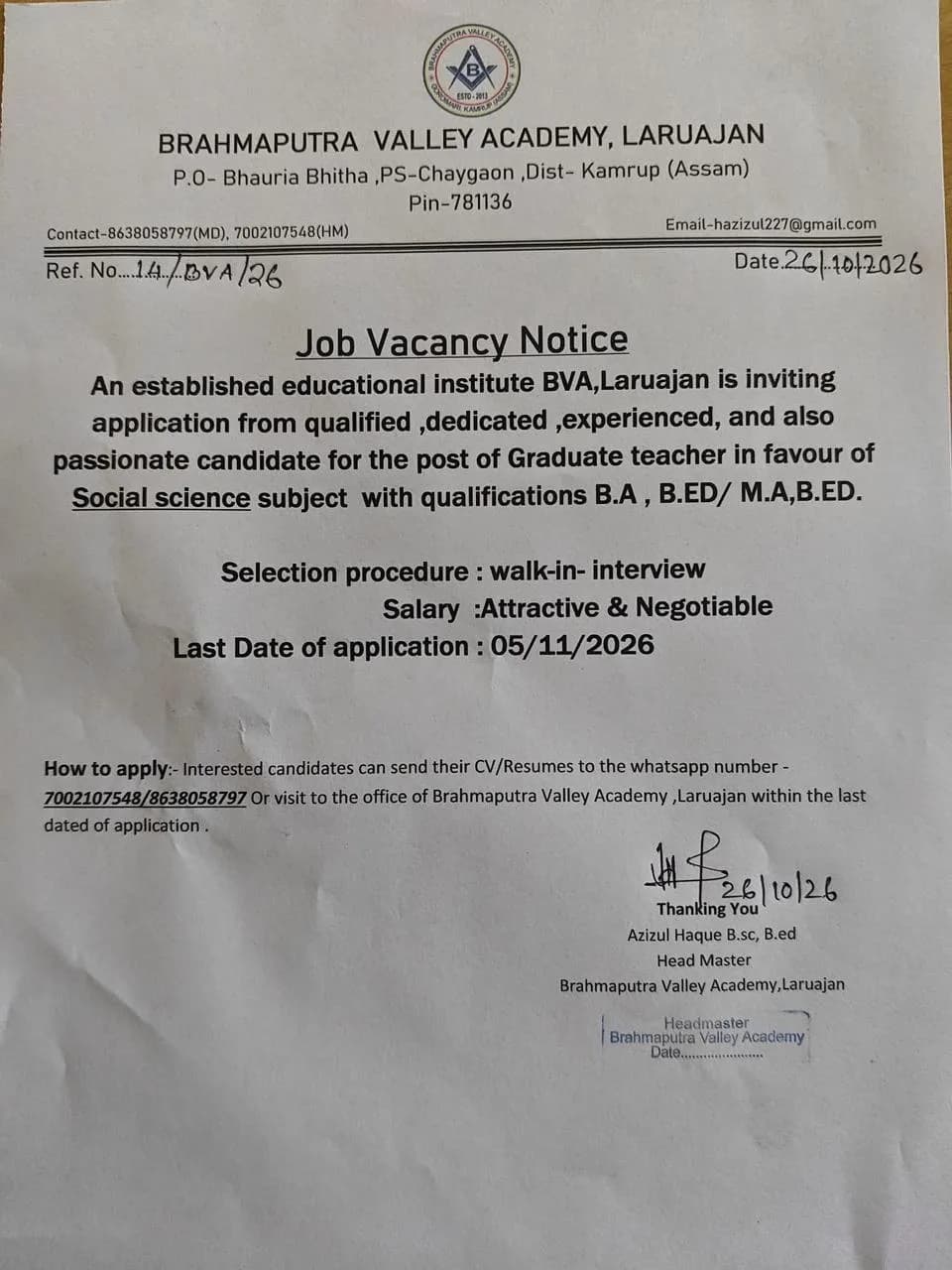 Assam Jobs 27 October 2026 – Latest Private, Contractual, Part-Time & Full-Time Job Vacancies in Guwahati & Assam