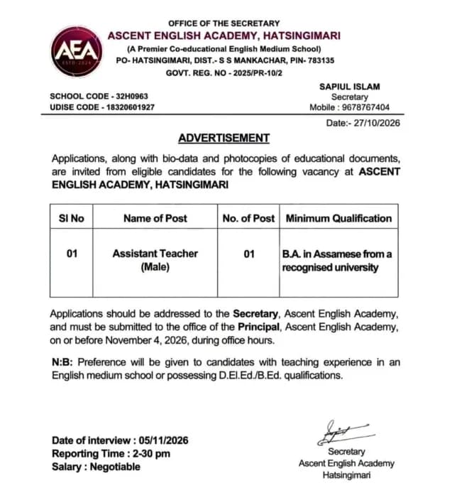 Assam Jobs 29 October 2026 – Latest Private, Contractual, Part-Time & Full-Time Job Vacancies in Guwahati & Assam